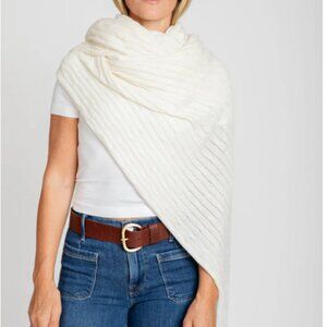Burgess Collection Cable Knit Wrap Scarf in Chalk Cotton Cashmere Blend